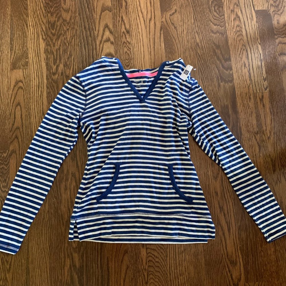 Ladies Striped long sleeve tee with hoodie